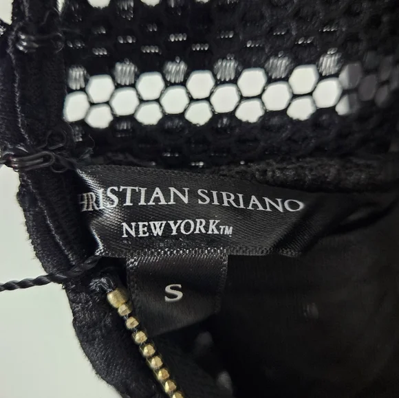 Christian Siriano Black Mesh Stripe Cocktail Dress Nwt Womens Size S Midi - Picture 8 of 12